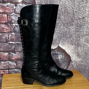SOLD*** Arturo Chiang Black Leather Riding Studs Buckle Boots Size 6M